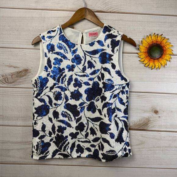 Kate Spade New York Zigzag Floral Sequin Sleeveless Top Medium - Picture 4 of 8